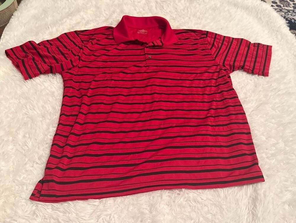 PGA Tour Men's XL Red and Black Striped Short Sleeve Golf Polo Shirt